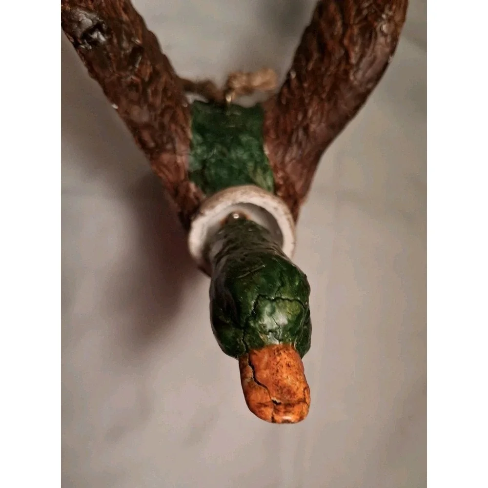 Vintage Mallard Duck Flying Ornament Crackle Style Finish Cabin Decor Head Moves
